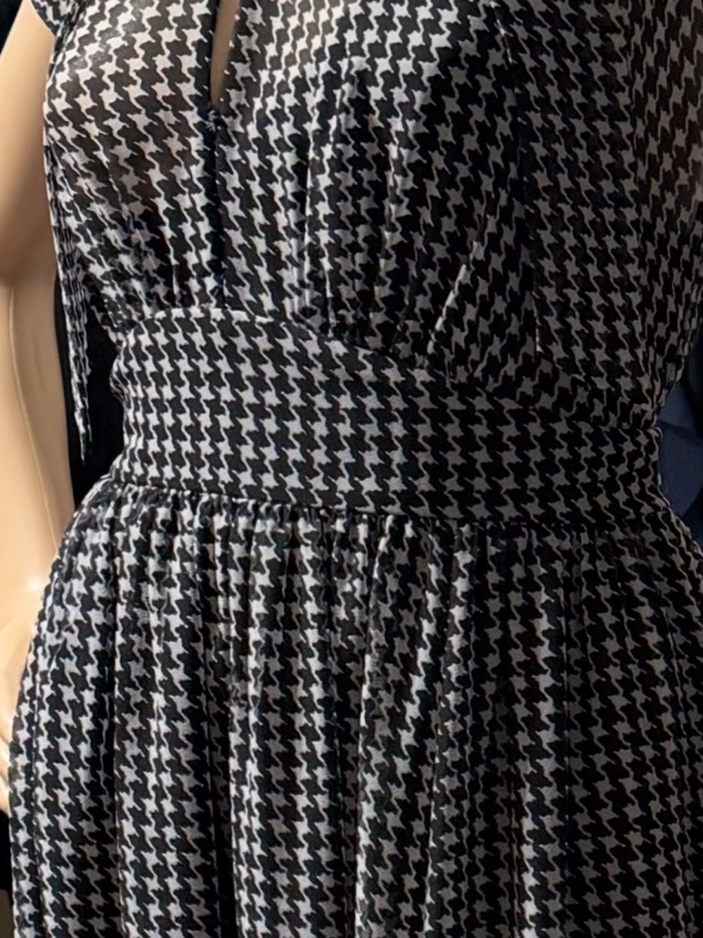 Black & White Houndstooth Maxi Dress with Tie Neck - Picture 4 of 11